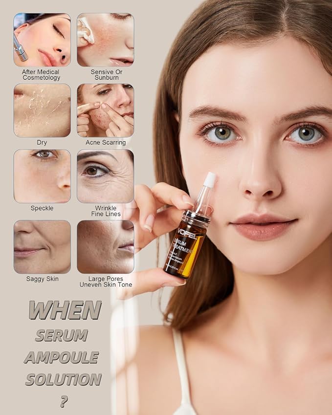 Anti Aging Serum with Hyaluronic Acid Vitamin C Serum for Face Centella Serum Moisturizer 0.35 oz 4 Kits 16 Vials Facial Serum Ampoules (4 kits gift box)