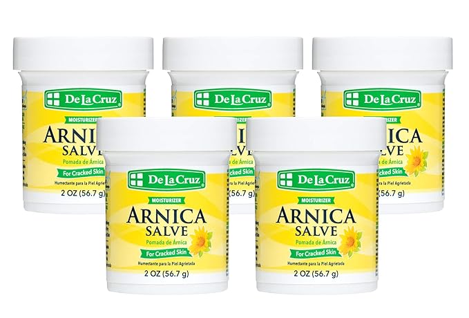 De La Cruz Arnica Salve - Foot Cream for Dry Cracked Heels and Feet - Moisturizing Hand Salve for Dried Hands - 24 Hour Moisture Foot Cream for Dry Cracked Feet and Rough Skin - (2 Ounces - 5 Jars)