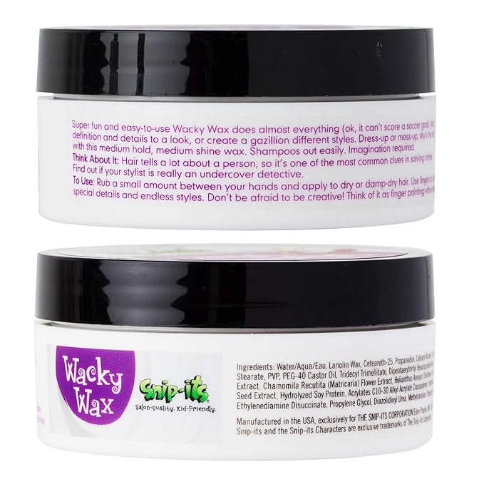 Snip-its Wacky Kids Hair Wax 2oz | Medium Strong Hold Baby Hair Gel Alternative with Fresh Tropical Fragrance – All Natural Salon Quality Product Made in USA