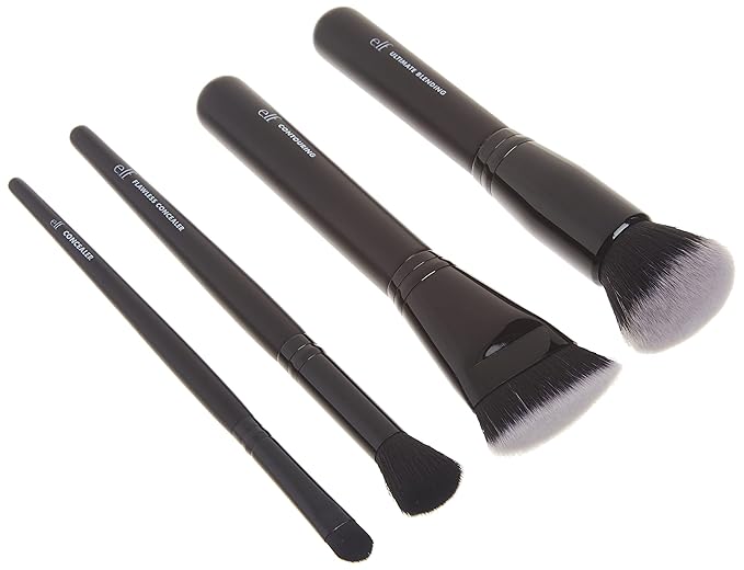 e.l.f. Complexion Perfection Brush Kit, 4-Piece Makeup Brush Set, Brushes For Foundations & Concealers, Vegan & Cruelty-Free