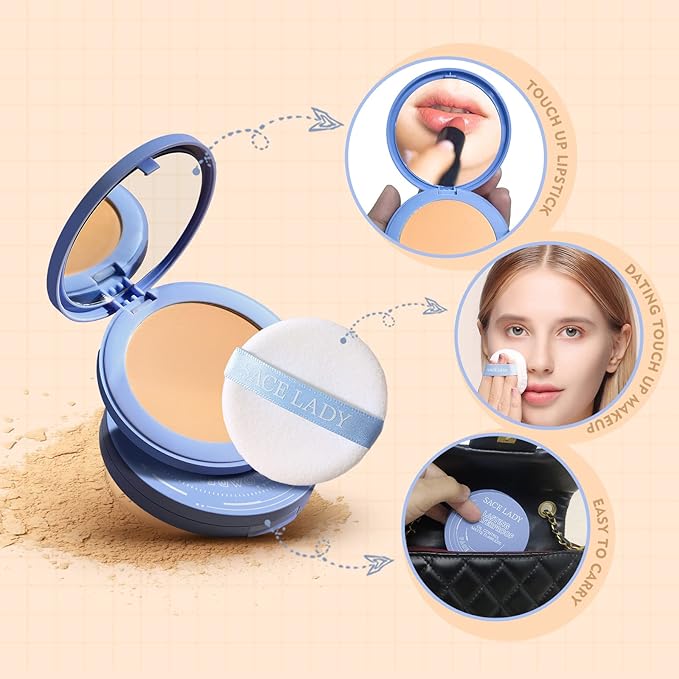 SACE LADY Face Pressed Powder Sets Makeup, Controls Cruelty-free, (#01) 0.35oz