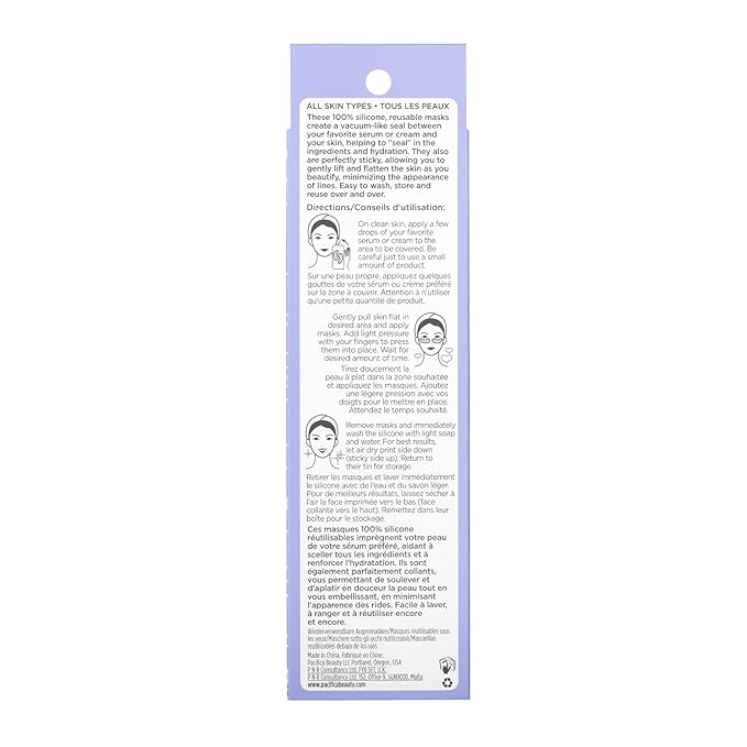 Pacifica Reusable Mask – Under Eye Mask Silicone Face Mask for Fine Lines & Dark Circles, Pair with Serum, Storage Tin Included, Vegan & Cruelty-Free, 2 Pieces