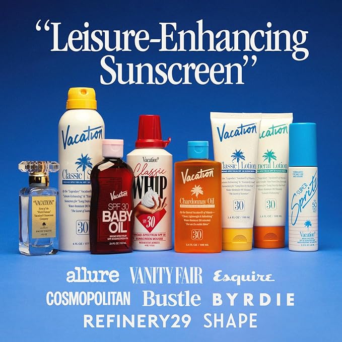 VACATION Sun Belt Sampler Kit, SPF 30-50 Sunscreen Pack, Includes Classic Lotion, Super Spritz Face Mist, Baby Oil, After Sun Gel, Festival Friendly Fanny Pack