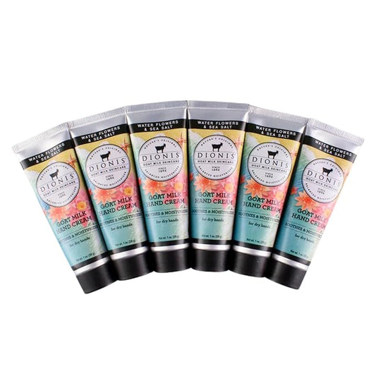 Dionis - Goat Milk Skincare Scented Hand Cream (1 oz) Set of 6, Moisturizing Lotion for Dry Skin, Good for Sensitive Skin, Cruelty-free and Paraben-free (Water Flowers & Sea Salt)