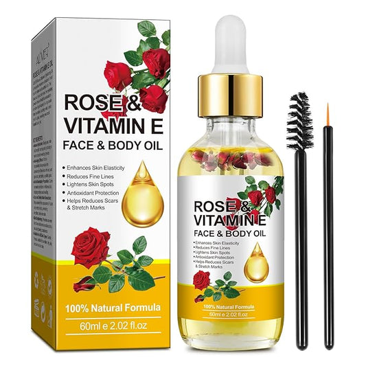 Vitamin E Oil, Rose Oil, Vitamin E Oil for Face, Organic Vitamin E Oil, Rose & Vitamin E Moisturizer Oil for Face and Skin Care 2 Fl Oz