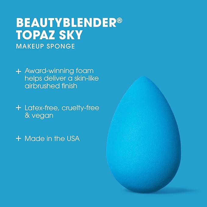 Beautyblender® | Topaz Sky Beauty Blender Makeup Sponge, Super-Soft Foam Easily Blends Foundations, Powders & Creams, Made in USA, Reusable, Washable, Streak Free Application, Vegan, Cruelty Free