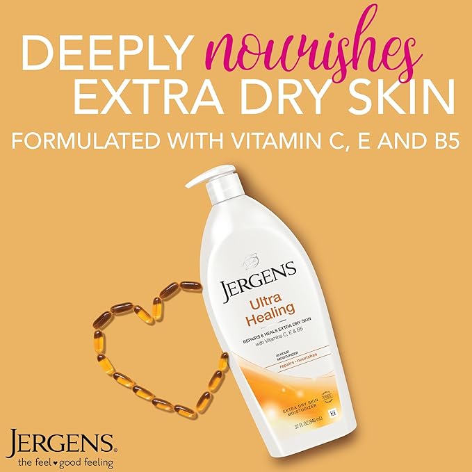 Jergens Ultra Healing Dry Skin Lotion, Hand and Body Moisturizer for Quick Absorption into Extra Dry Skin with Hydralucence Blend, Vitamins C, E and B5, 32oz