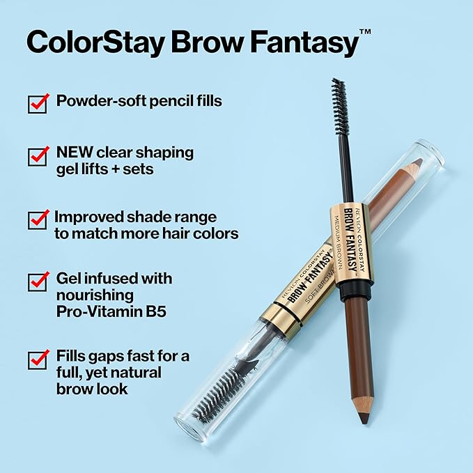 Revlon ColorStay Brow Fantasy, All In One Eyebrow Powder Pencil with Shaping Clear Gel, Gel Infused with Panthenol, Smudge-proof, 16HR Visibly Full Brows, 003 Medium Brown