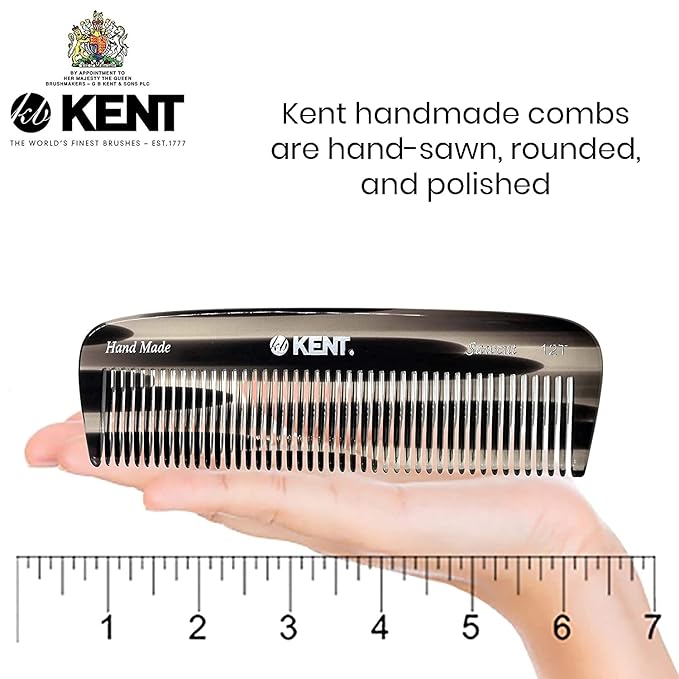 Kent 12T Wide Tooth Detangling Comb - Handmade Pocket Grooming Tool for Thick, Curly, Wavy Hair, Beards and Mustaches - SawCut and Hand Polished