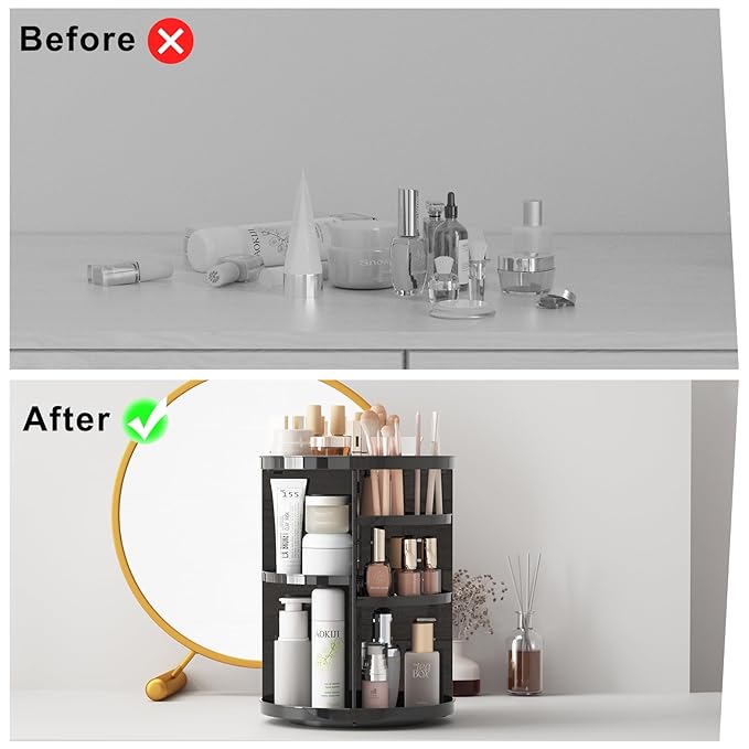 Rotating makeup organizer for vanity,