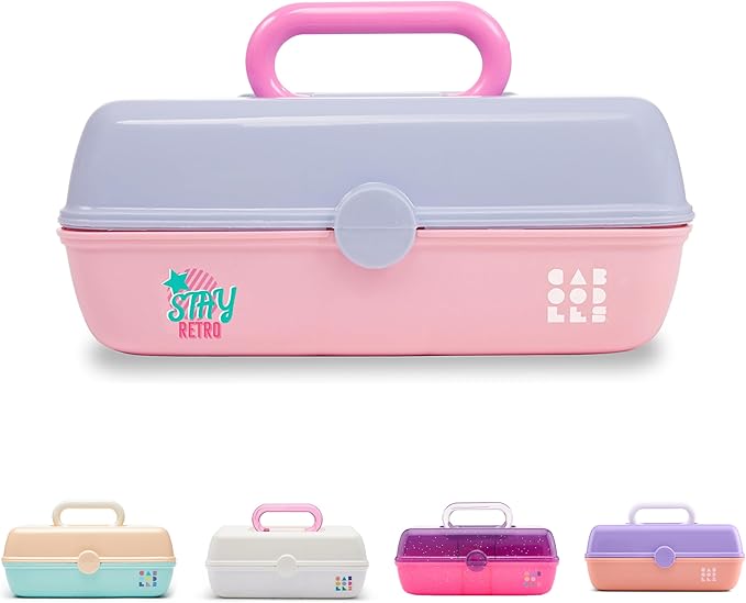 Caboodles Pretty in Petite Makeup Box, Hard Plastic Organizer Box, 2 Swivel Trays, Fashion Mirror, Secure Latch for Safe Travel