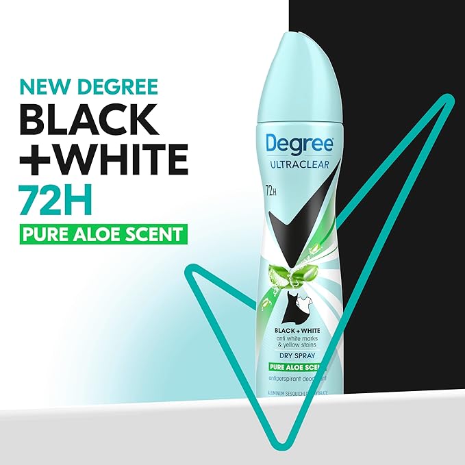 Degree UltraClear Antiperspirant Deodorant Dry Spray 4 pack for 72h Nonstop Sweat Protection For Women Pure Aloe Scent Anti White Marks And Yellow Stains 3.8 Oz