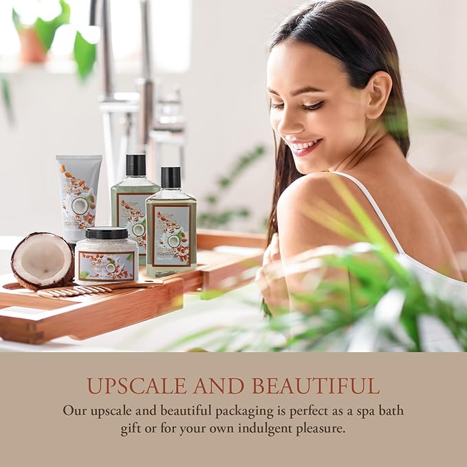 Fathers Day Gifts for Men for Dad Bath and Body Gift Basket For Women & Men Spa Gift Basket Coconut Almond 16 Pcs Bath Gift Set With Fragrant Lotion, Home Spa Luxurious Bath Body Oil, Diffuser & More