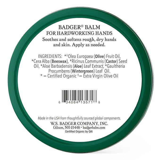 Badger - Hardworking Hands Healing Balm, Aloe Vera & Wintergreen, Working Hand Balm, for Dry Hands, Hand Moisturizer, Certified Organic, 2 oz (3 Pack)