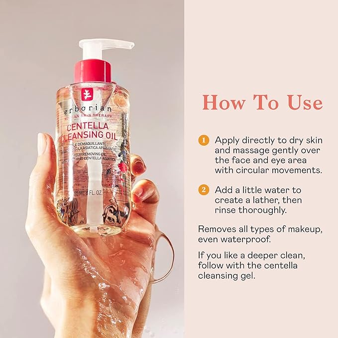 Erborian - Cleansing Oil - Facial Makeup Remover with Hydrating & Soothing Centella Asiatica Extract - Waterproof Purifying Cleanser Removes Excess Sebum & Impurities - Korean Skincare - 6 fl. oz