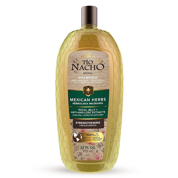 Tio Nacho Mexican Herbs Shampoo, Strengthening, Anti Hair Loss & Anti Breakage with Royal Jelly, Ginseng & Jojoba, Paraben & Cruelty Free, 32 Fl Oz