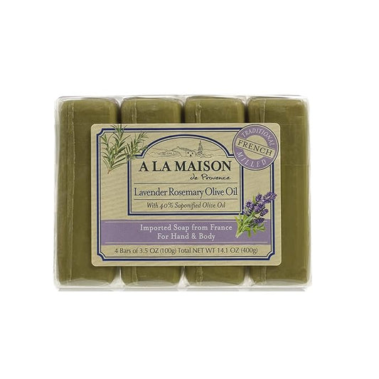 A LA MAISON Lavender Flower Bar Soap - Triple French Milled Natural Moisturizing Hand Soap Bar (4 Bars of Soap, 3.5 oz)
