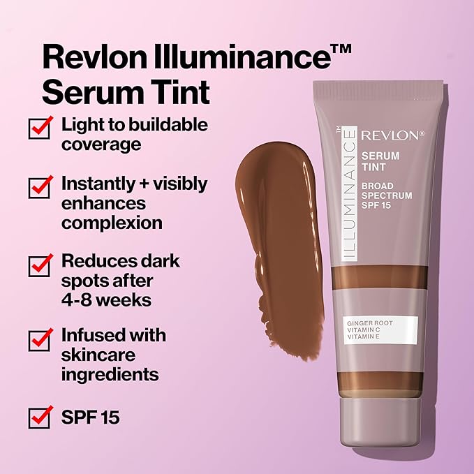 Revlon Illuminance Tinted Serum, Triple Hyaluronic Acid, Evens Out Skin Tone Over Time and Hydrates All Day, SPF 15, 405 Hazel, 0.94 fl oz.