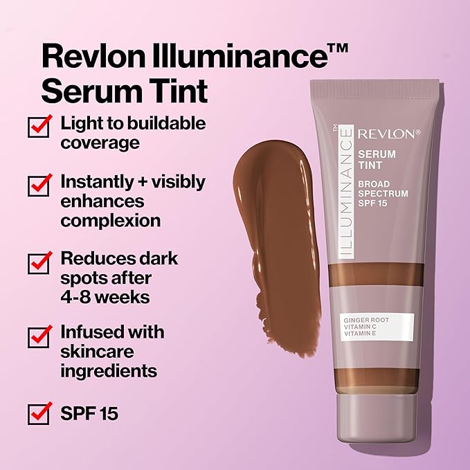 Revlon Illuminance Tinted Serum, Triple Hyaluronic Acid, Evens Out Skin Tone Over Time and Hydrates All Day, SPF 15, 201 Creamy Natural, 0.94 fl oz.