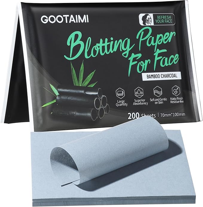 Blotting Paper for Oily Skin, Natural Bamboo Charcoal 200 Counts