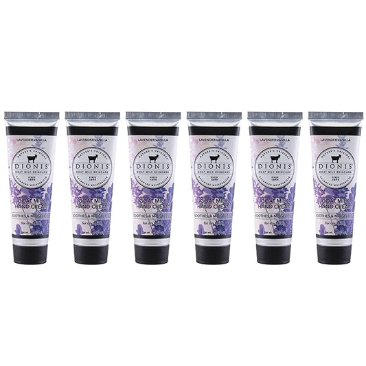 Dionis - Goat Milk Skincare Scented Hand Cream (1 oz) Set of 6, Moisturizing Lotion for Dry Skin, Good for Sensitive Skin, Cruelty-free and Paraben-free (Lavender Vanilla)