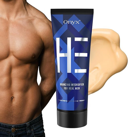 Onyx HE Tanning Lotion for Men - Indoor Tanning Accelerator with Bronzer - Mens Tanning Lotion for Quick & Dark Tan - Bronzing Lotion with Skin Firming, Muscle Bronzing Complex, & Moisturizing Formula