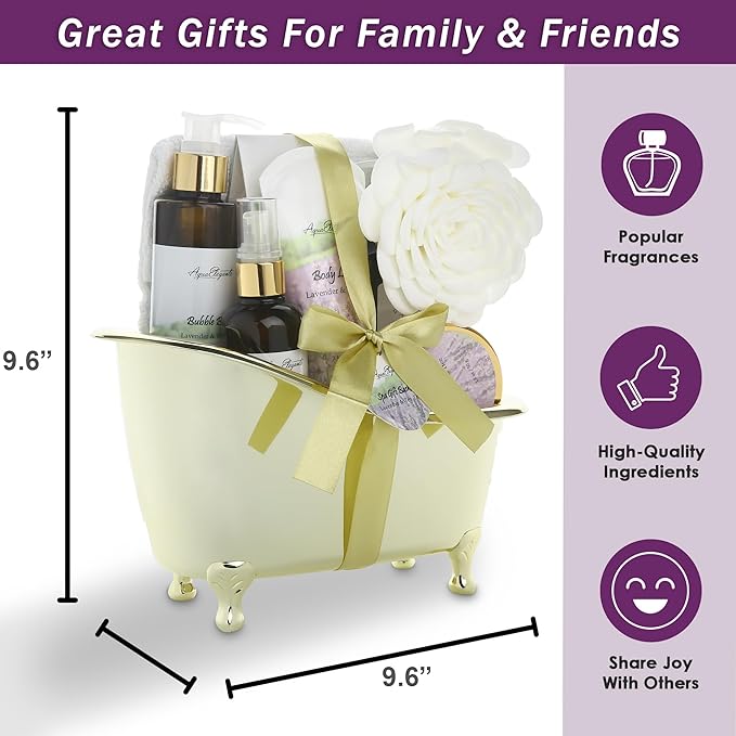 Spa Gift Baskets For Women - Luxury Bath Set With Lavender & Tea Tree Oil - Spa Kit Includes Body Wash, Bubble Bath, Lotion, Bath Salts, Body Scrub, Body Spray, Shower Puff, and Towel