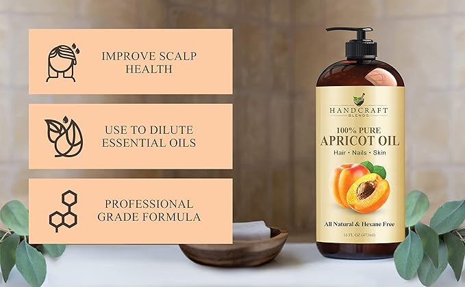 Handcraft Blends Apricot Kernel Oil - Cold-Pressed 16 Fl Oz - 100% Pure and Natural - Premium Grade Carrier for Skin and Hair - Hair and Body - Massage - Hexane-Free