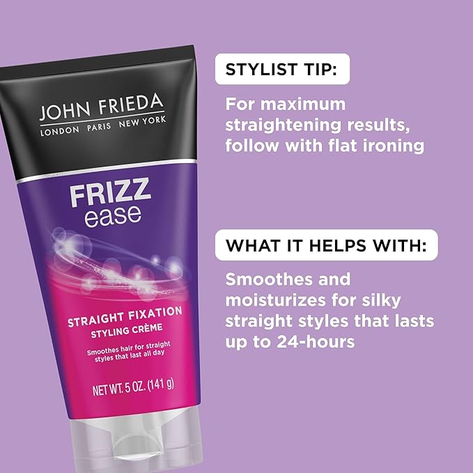 John Frieda Frizz Ease Straight Fixation Styling Crème, Straightens Frizzy Hair with Milk Protein & Almond Oil, Sleek, Shiny, Frizz-Free, ThermaGuard Heat Protection Against Damage, 5 Oz, Pack of 2