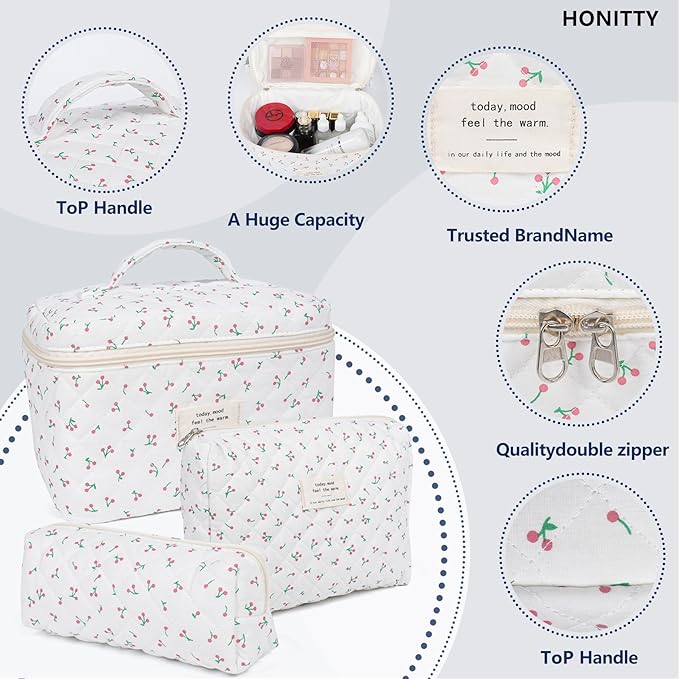 Makeup bag, quilted makeup bag,large