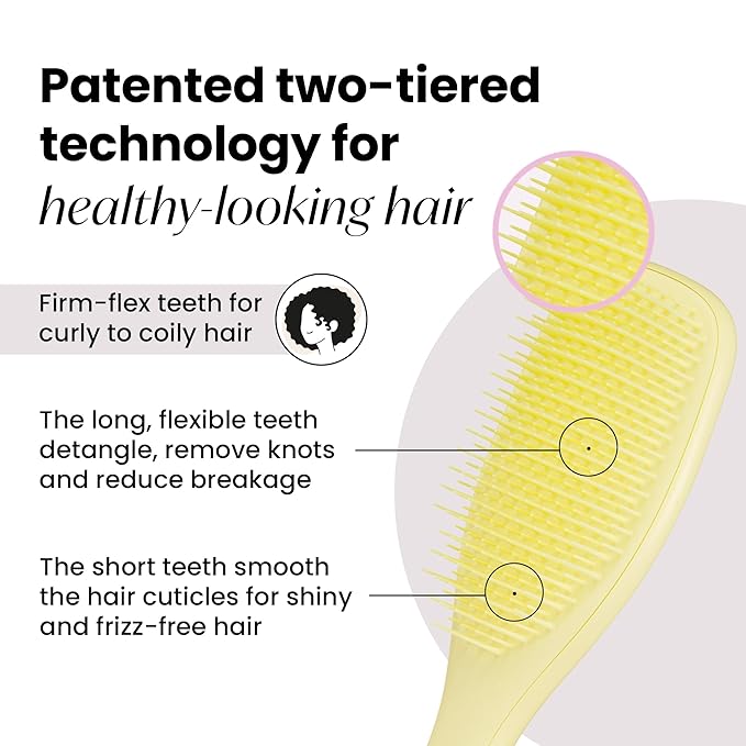 Tangle Teezer Plant-Based Ultimate Detangler Brush, Dry & Wet Hair Brush, Eliminates Knots & Reduces Breakage for Curly to Coily, 3C to 4C Hair Types, Pastel Yellow