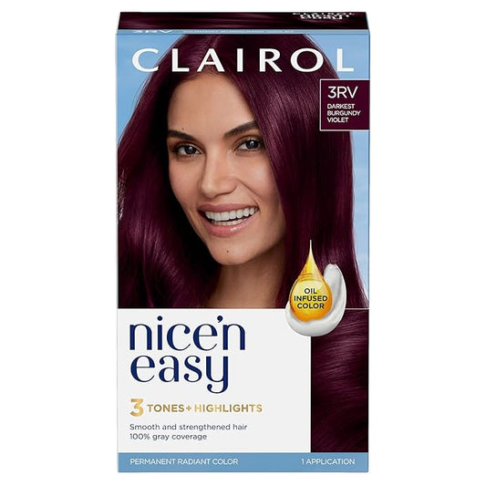 Clairol Nice'n Easy Permanent Hair Dye, 3RV Darkest Burgundy Violet Hair Color, Pack of 1