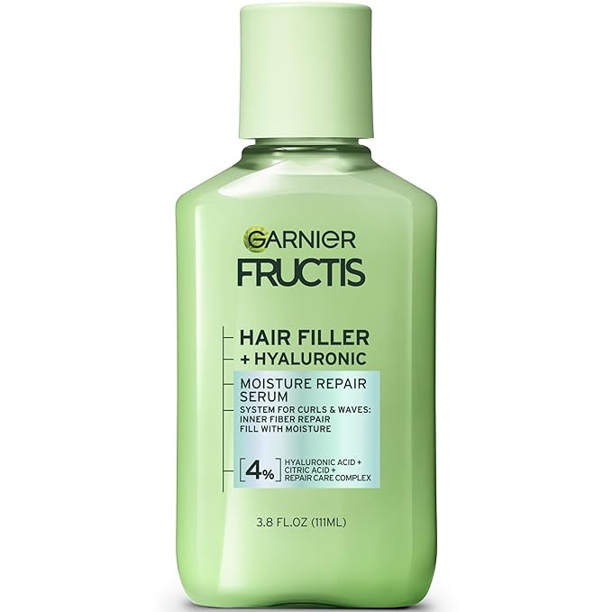 Garnier Fructis Hair Filler Moisture Repair Serum Treatment, Moisturizing Hair Serum for Curls and Waves with Hyaluronic Acid, 3.75 Fl Oz, 1 Count
