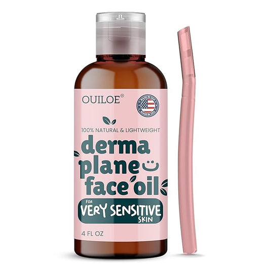Dermaplane Oil for Women with Very Sensitive Skin - Lightweight Face Shaving Oil, Natural Facial Shave Oil - Use with a Dermaplaning Tool, Razor, Shaver or Microblade for Close Shave 4oz by Ouiloe