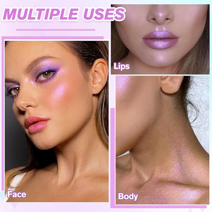 Highlighter Makeup Palette, Long Lasting New Formula, Translucent Purple Shimmer