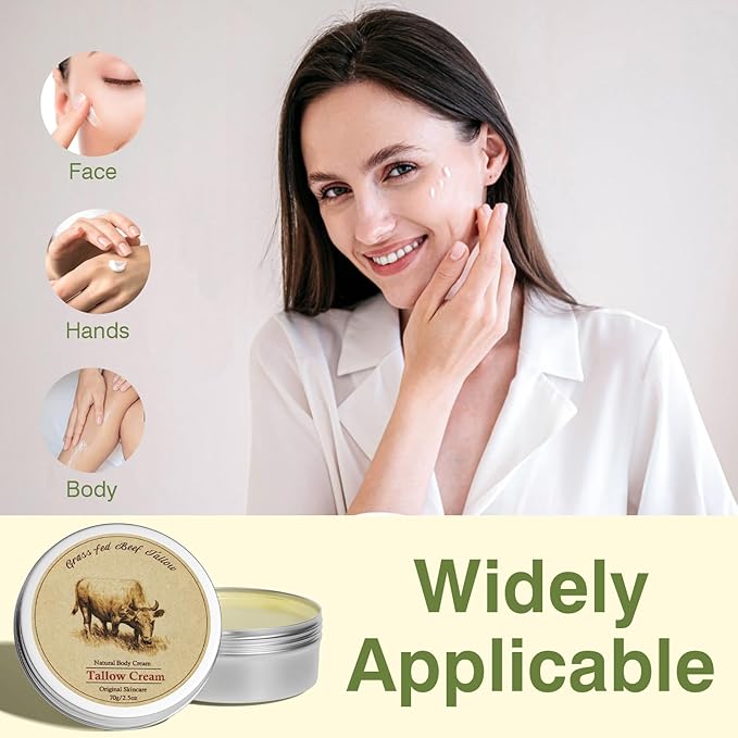 Beef Tallow, Beef Tallow for Skin, Beef Tallow Moisturizer, Beef Tallow Balm for Face Moisturizer Grass Fed for All Purpose Balm, Natural Beef Tallow Lotion for Skin Care (2.5oz)