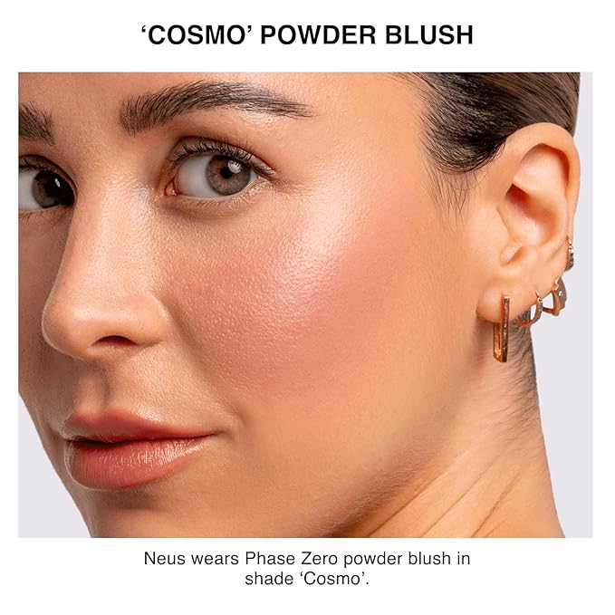 Phase Zero Makeup Powder Blusher - "Cosmo" - 4g / 0.141 oz - Full Coverage, Natural Blush - Soft, Buildable Pink, Coral, Peach & Golden Hues - Matte & Shimmering Shades Gives Cheeks a Radiant Glow