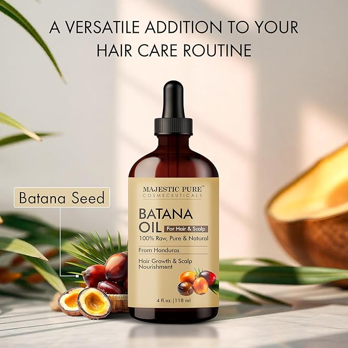 Majestic Pure Batana Oil for Hair & Scalp Nourishment, Strengthening, Nourishing, Voluminizing - Non GMO Verified, 4 Fl Oz