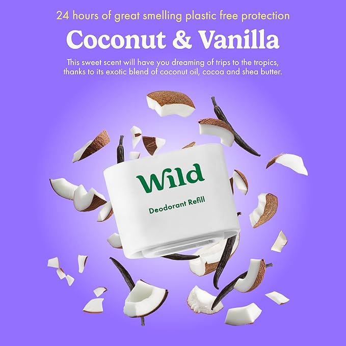 Wild - Refillable Deodorant - Coconut & Vanilla Refill Trio Pack - Vegan - Aluminum Free - Long Lasting Protection - 3 Pack of 1.41oz Refills