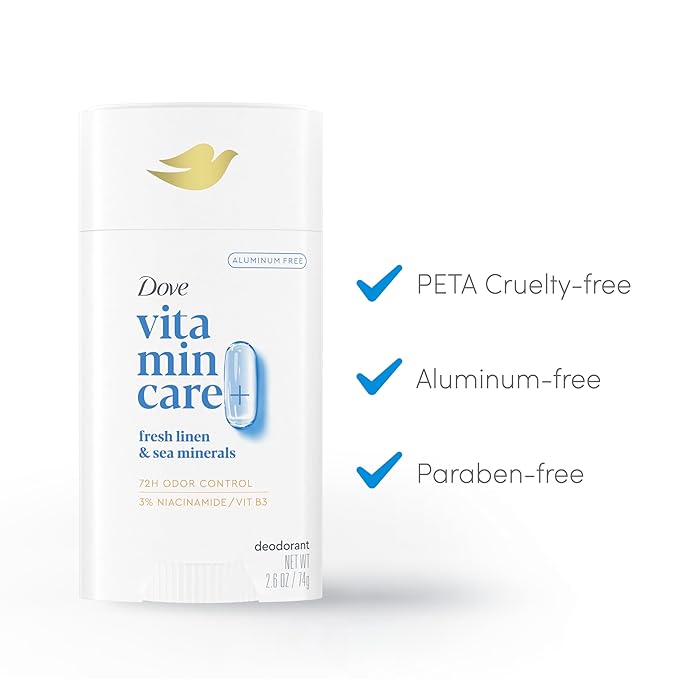Dove VitaminCare+ Deodorant Stick Fresh Linen & Sea Mineral Aluminum Free 2.6 oz