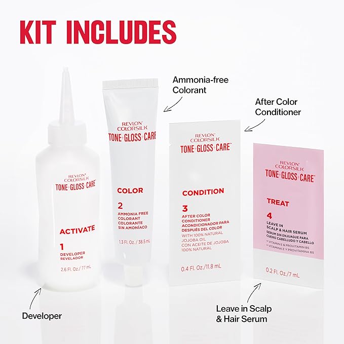 Revlon ColorSilk Tone + Gloss + Care Demi Permanent Hair Color, Dye Kit with Leave-In Scalp and Haircare Serum, 2x Shinier, 4x Stronger, 6G Light Golden Brown, 4.5 fl oz