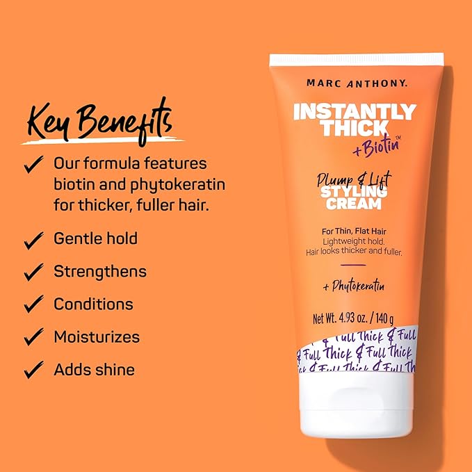 Marc Anthony Instantly Thick Styling Hair Cream (2-Pack) - Vitamin E & Biotin for Thicker, Fuller Hair with Lightweight Hold - Volumizing Product for Thin, Flat Hair
