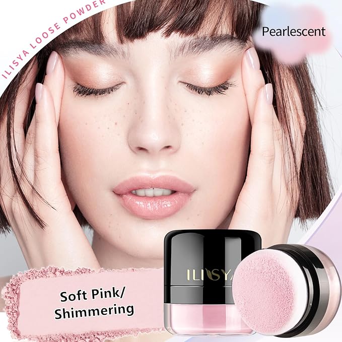 Setting Powder Lightweight Loose Powder Finishing Powder Long-Lasting Pink/Shimmering)-3 Boxes