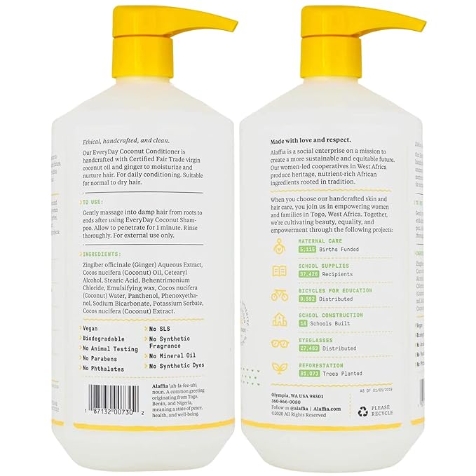 Alaffia Everyday Coconut Conditioner 2-Pack – Moisturizing Coconut Oil & Ginger Extract, Normal to Dry Hair, Curly Styles, 32 Oz Ea