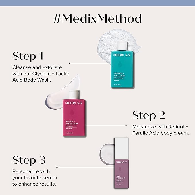 MEDIX 5.5 Retinol Body Lotion Firming Moisturizer | Crepey Skin Care Treatment | Retinol Body Cream | Retinol Cream Targets Look Of Crepe Skin, Wrinkles, & Sagging Skin, 3 Fl Oz Travel Size, 3-Pack