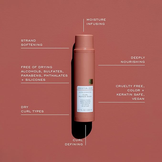 Kristin Ess Hair Ultra Hydrating Curl Repair Hair Mask with Shea Butter - Deep Conditioner Treatment for Dry Damaged Curly Hair, Vegan, Color + Keratin Safe, 6.7 fl oz (Pack of 1)