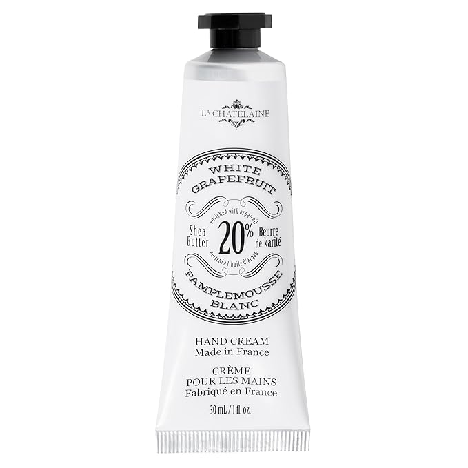 La Chatelaine 20% Shea Butter Hand Cream Travel Size, Organic Argan Oil, Moisturizing, Nourishing, Repairing, Extra-Rich Hand Lotion, Made in France, Paraben Free, 1 oz / 30ml (White Grapefruit)