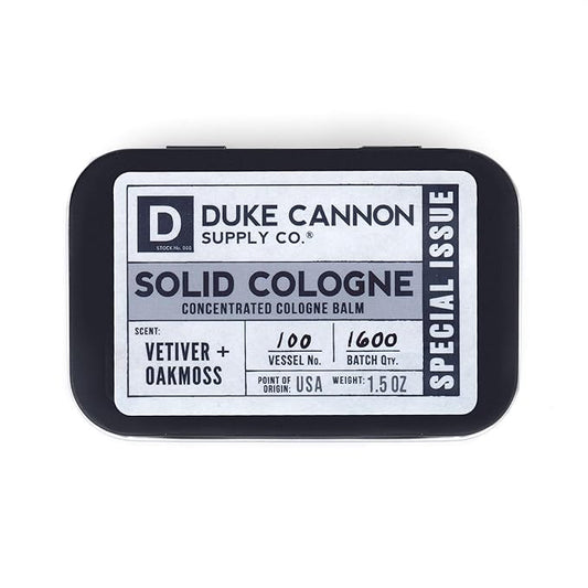 Duke Cannon Supply Co. Solid Cologne for Men Special Issue Vetiver and Oakmoss (Fresh Air, Sandalwood) - Concentrated Balm, Travel-Friendly Tin, 1.5 oz