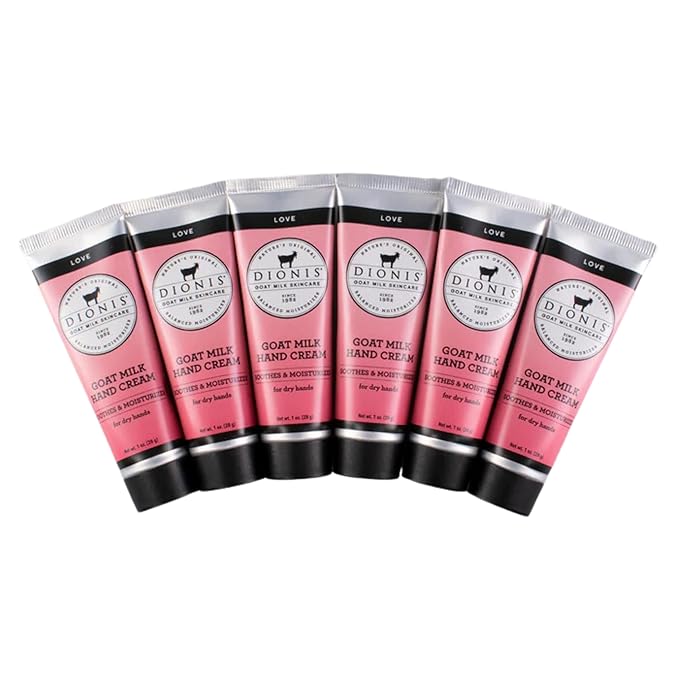 Dionis - Goat Milk Skincare Scented Hand Cream (1 oz) Set of 6, Moisturizing Lotion for Dry Skin, Good for Sensitive Skin, Cruelty-free and Paraben-free (Love)