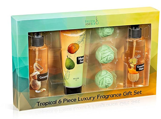 Fine Fragrance Body Mist & Body Splash Gift Set – Luxury Self-Care Combo for Women and Girls (Coconut, Cucumber, Mango Pear w/ Bath Fizzer, Bath Bomb) Mother’s Day Gift for Mom